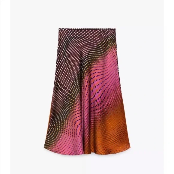 NWT Zara Asymmetrical Skirt in Pink, Orange, and Black - Picture 2 of 9